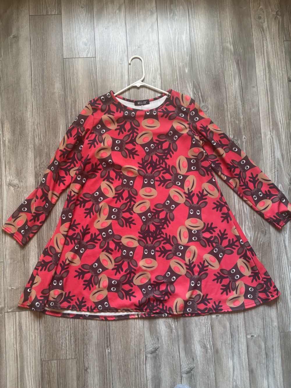 MISSLOOK Red and Black Reindeer Print Dress